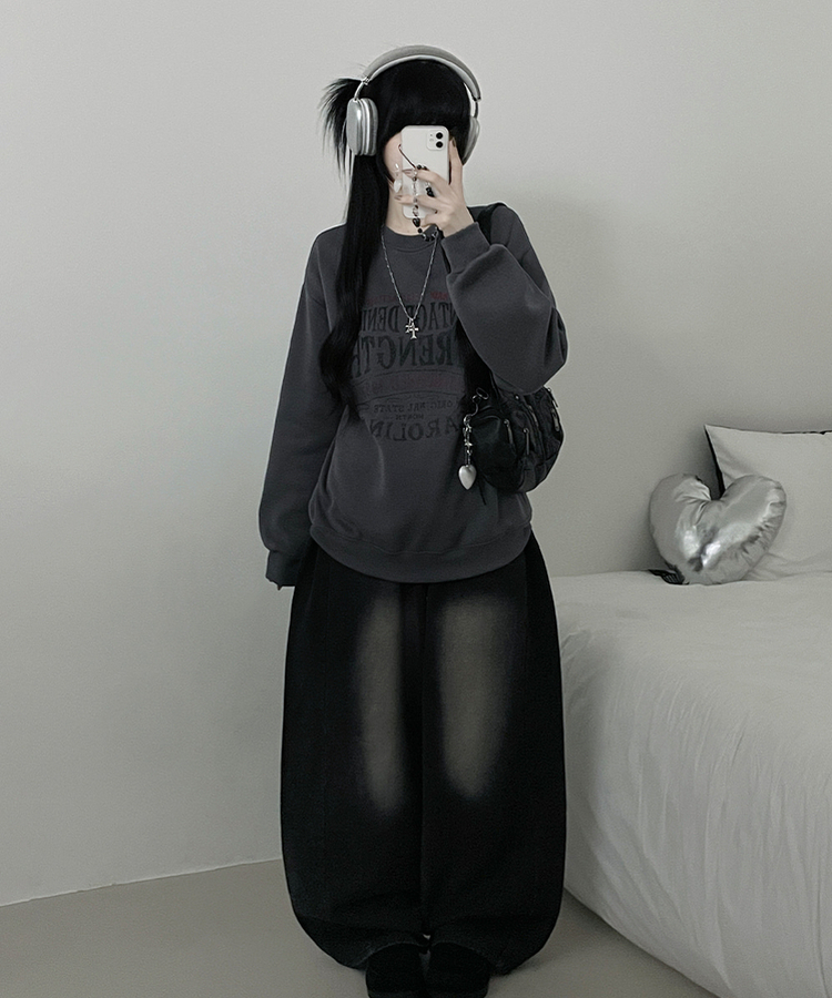 1987빈티지레터링프린팅박스핏기모맨투맨 먹색