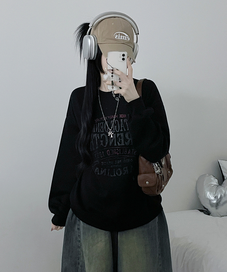 1987빈티지레터링프린팅박스핏기모맨투맨 검정