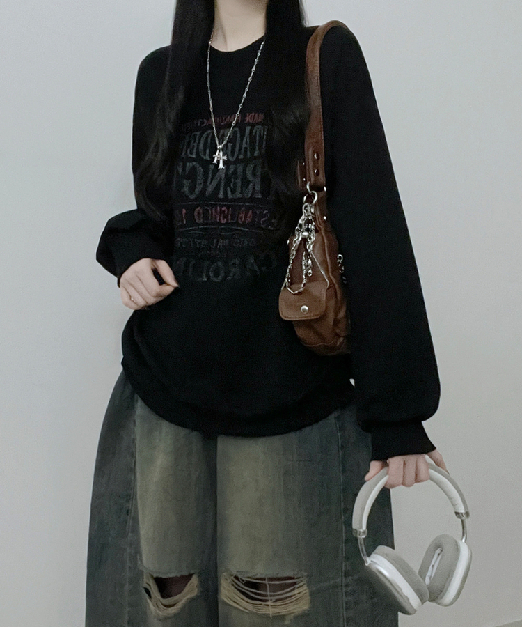 1987빈티지레터링프린팅박스핏기모맨투맨 검정