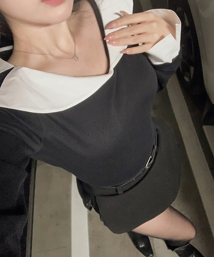 バイカラーシャツブラウス BLACK