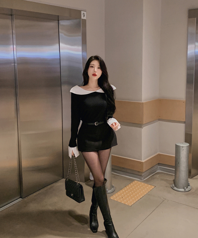 バイカラーシャツブラウス BLACK