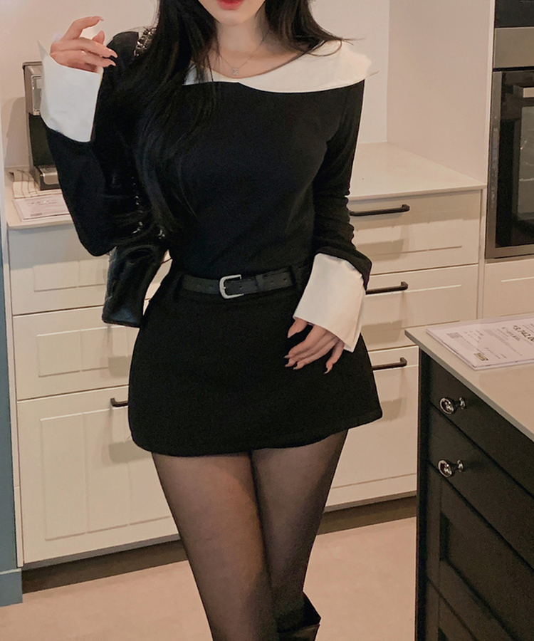 バイカラーシャツブラウス BLACK