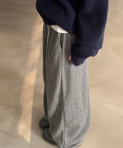 그레인 핀턱 골지니트 와이드 롱팬츠 그레이