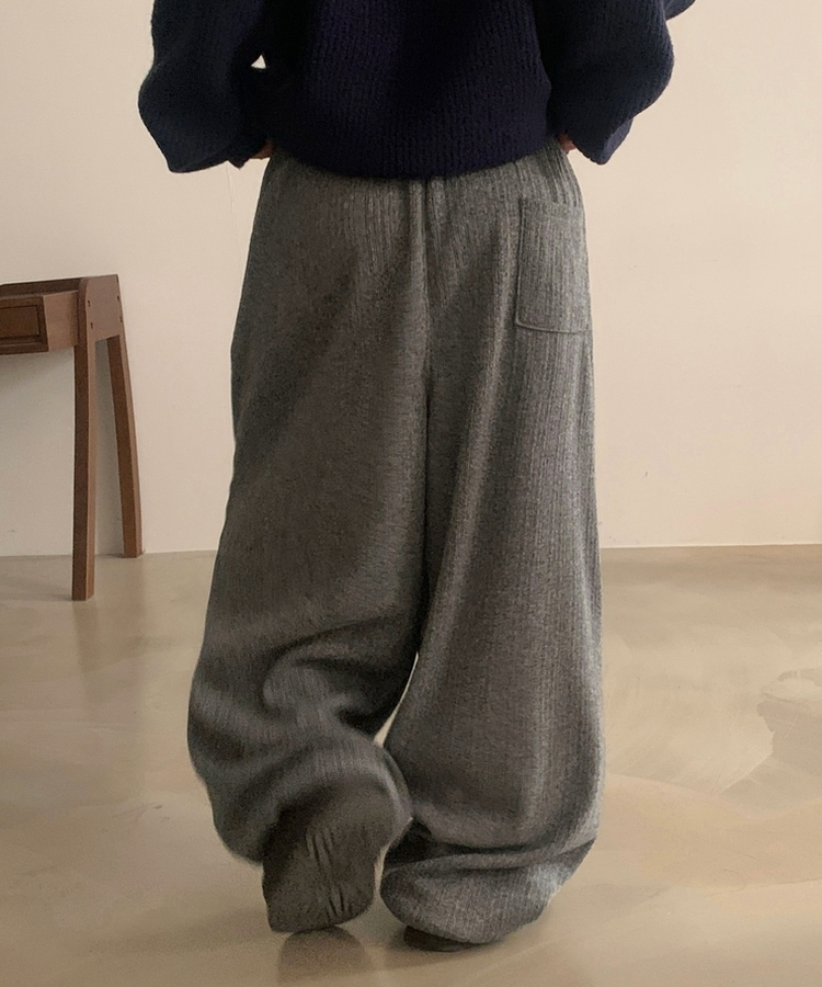 그레인 핀턱 골지니트 와이드 롱팬츠 그레이
