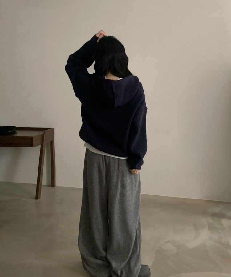 그레인 핀턱 골지니트 와이드 롱팬츠 그레이