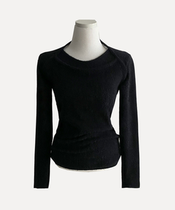 밀리 앙고라 퍼 슬림핏 라운드 긴팔니트티셔츠 홀터나시