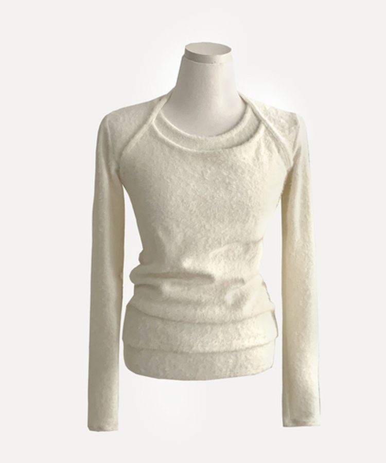 밀리 앙고라 퍼 슬림핏 라운드 긴팔니트티셔츠 홀터나시