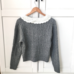 러블리 레이스카라 리본 탈부착 꽈배기 니트 가디건