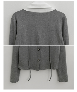 퍼빗카라셔츠레이어드배색리본가디건세트