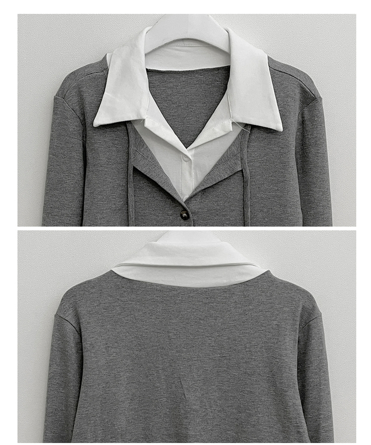 퍼빗카라셔츠레이어드배색리본가디건세트