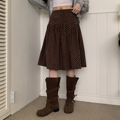 ドットミディスカート BROWN