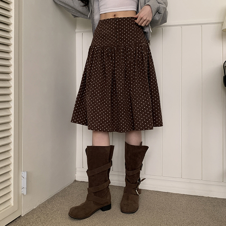 ドットミディスカート BROWN