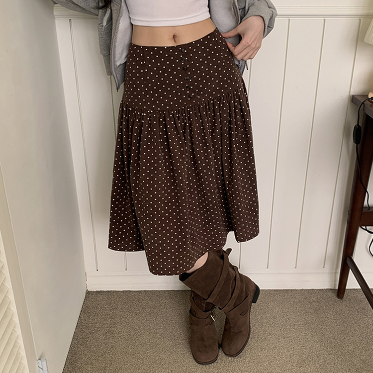 ドットミディスカート BROWN