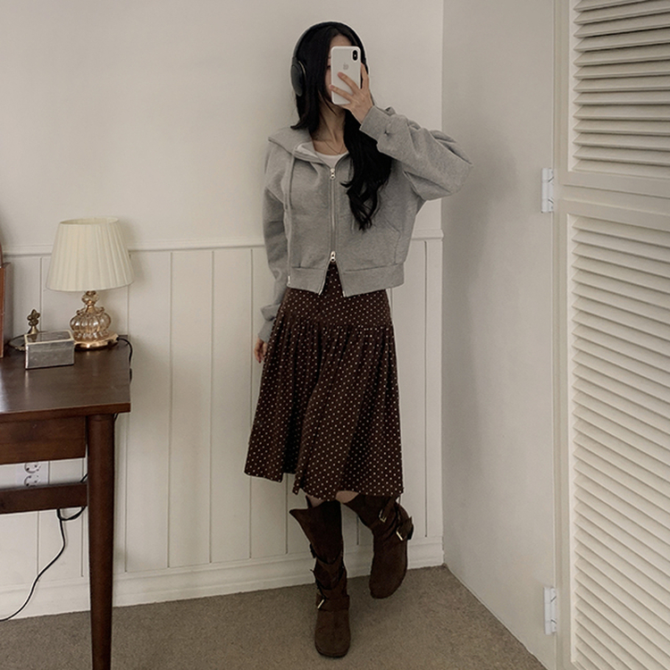 ドットミディスカート BROWN