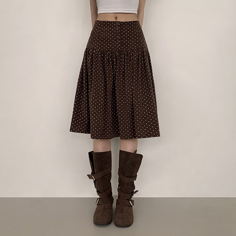ドットミディスカート BROWN