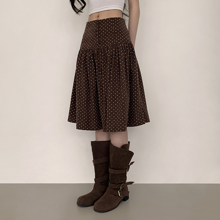 ドットミディスカート BROWN