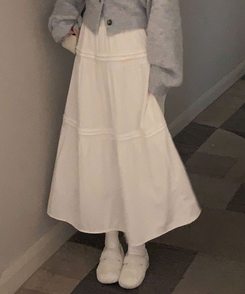 도톰함 그 이상의 든든함리얼 융기모 맥시 겨울 커버핏 윈터 캉캉 롱 스커트 아이보리