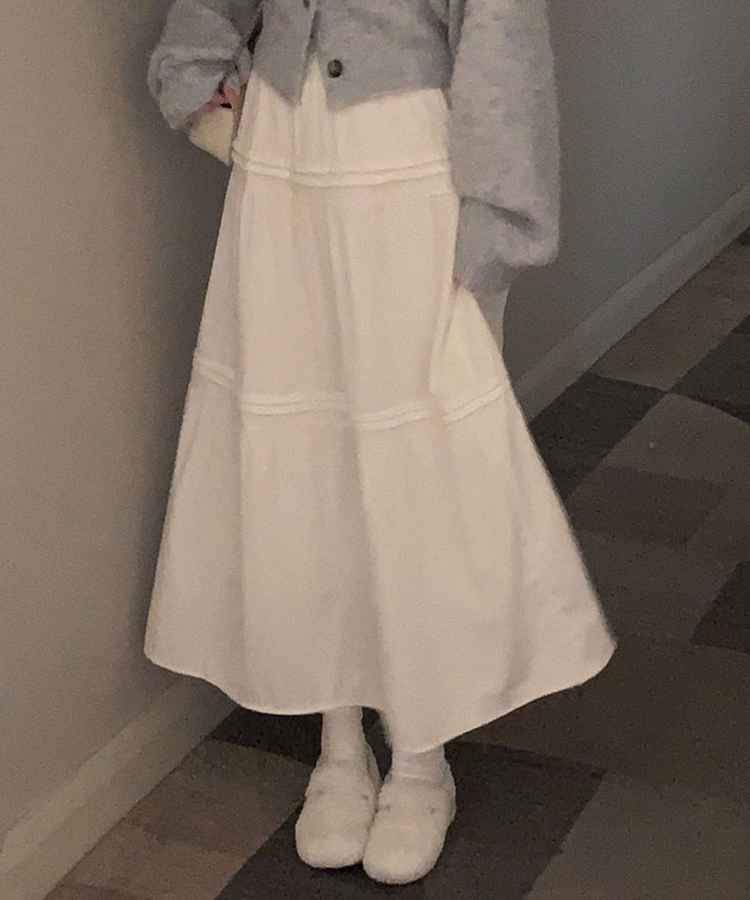도톰함 그 이상의 든든함리얼 융기모 맥시 겨울 커버핏 윈터 캉캉 롱 스커트 아이보리