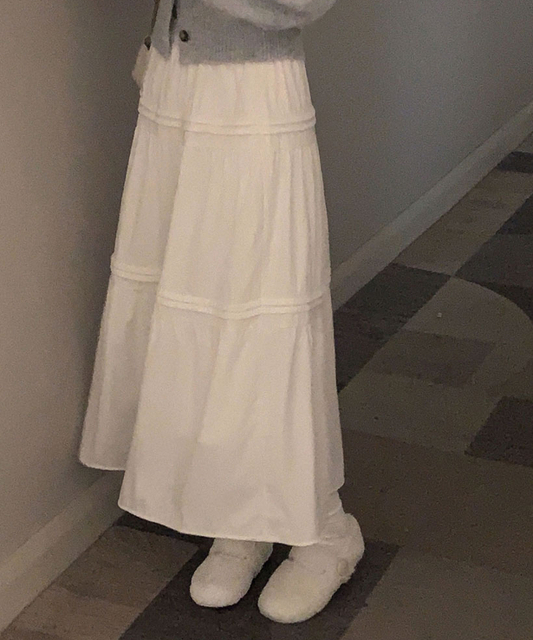 도톰함 그 이상의 든든함리얼 융기모 맥시 겨울 커버핏 윈터 캉캉 롱 스커트 아이보리