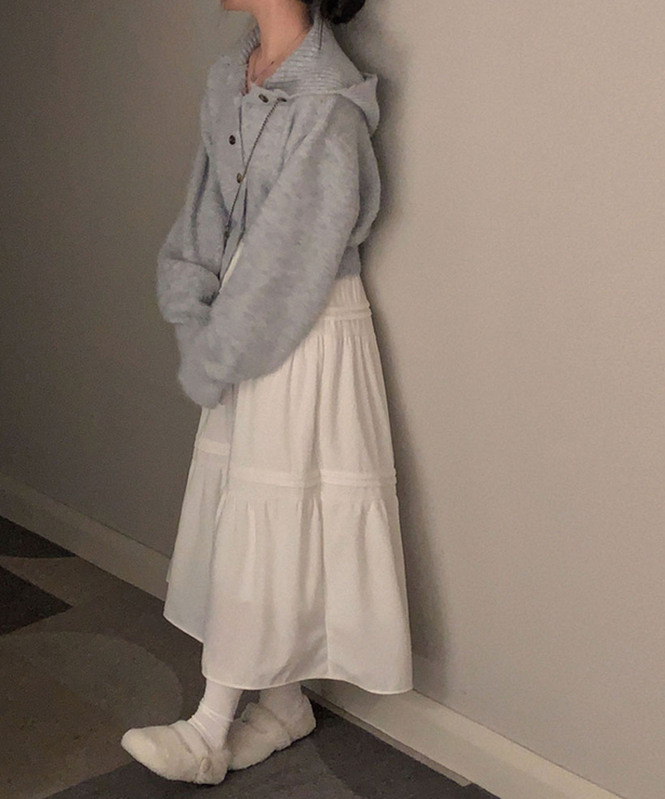 도톰함 그 이상의 든든함리얼 융기모 맥시 겨울 커버핏 윈터 캉캉 롱 스커트 아이보리