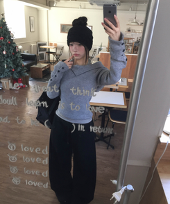 【カップ付き】【起毛】ホールターストライプキャミソール GREY