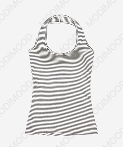 【カップ付き】【起毛】ホールターストライプキャミソール