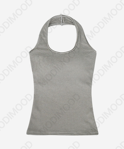 【カップ付き】【起毛】ホールターストライプキャミソール