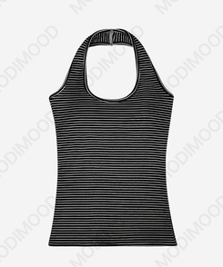 【カップ付き】【起毛】ホールターストライプキャミソール