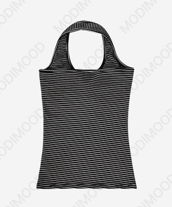 【カップ付き】【起毛】ホールターストライプキャミソール