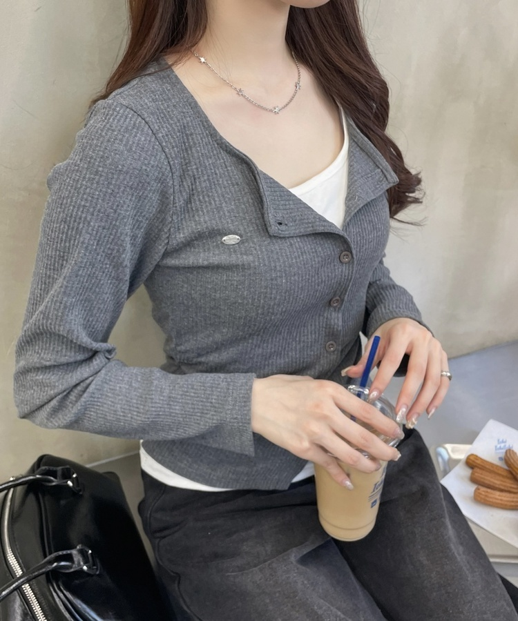 일체형 나시 단추 가디건 먹색