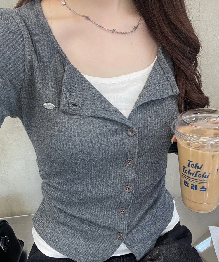 일체형 나시 단추 가디건 먹색