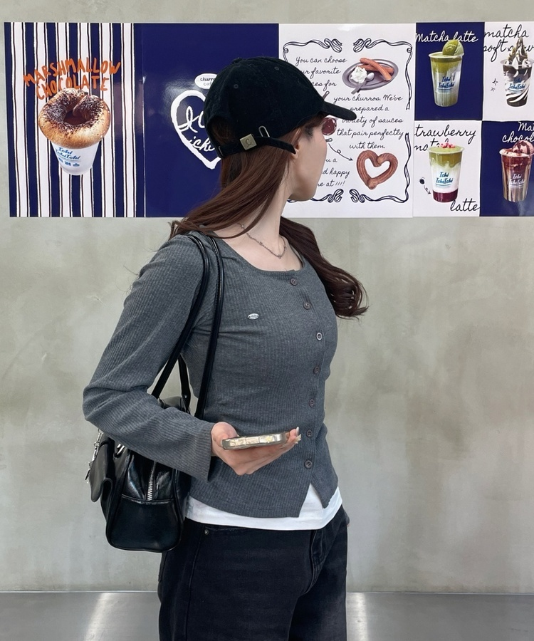 일체형 나시 단추 가디건 먹색