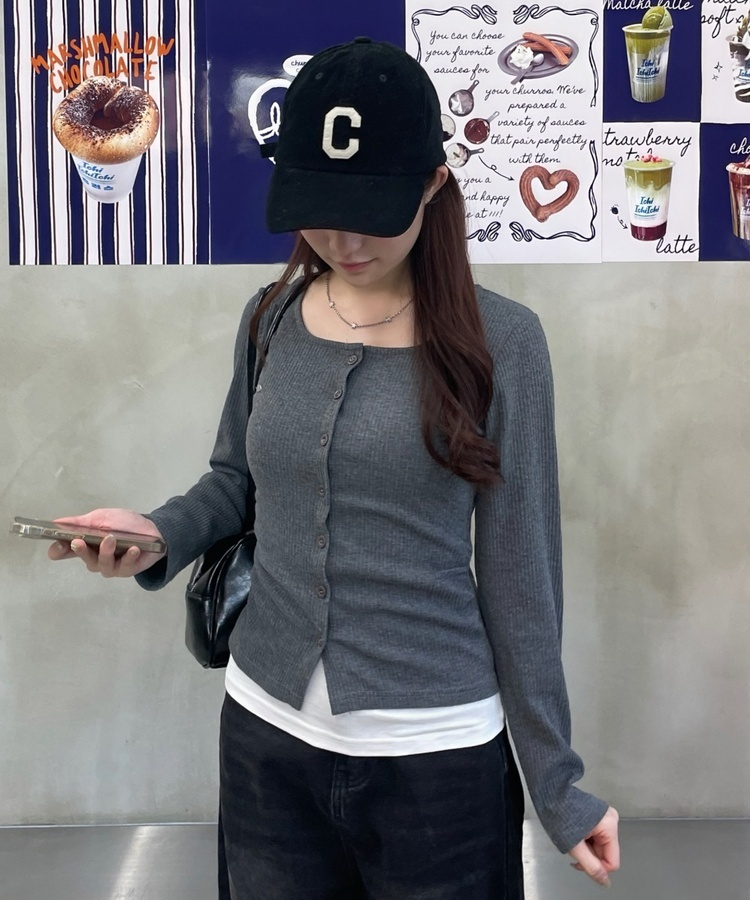 일체형 나시 단추 가디건 먹색