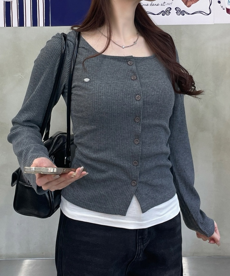 일체형 나시 단추 가디건 먹색