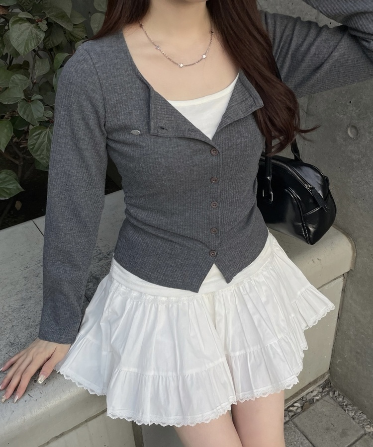 일체형 나시 단추 가디건 먹색