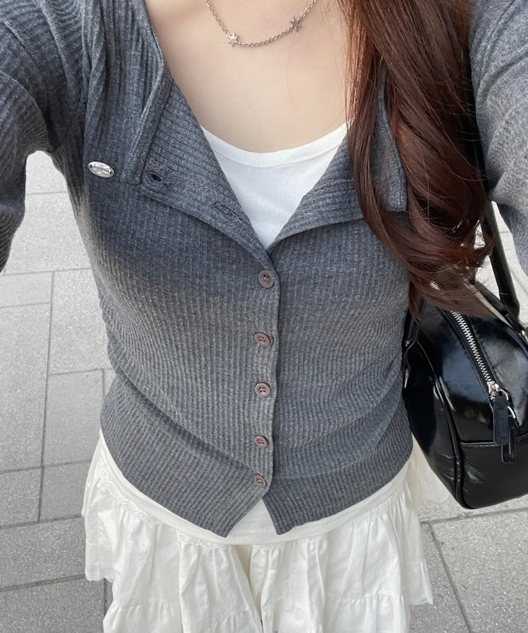 일체형 나시 단추 가디건 먹색