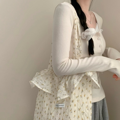 코코 봄 레이어드 레이스 단추 리본 긴팔티 롱슬리브 봄옷 벚꽃 긴팔티 긴팔 봄 걸코어 청순 러블리 베이지