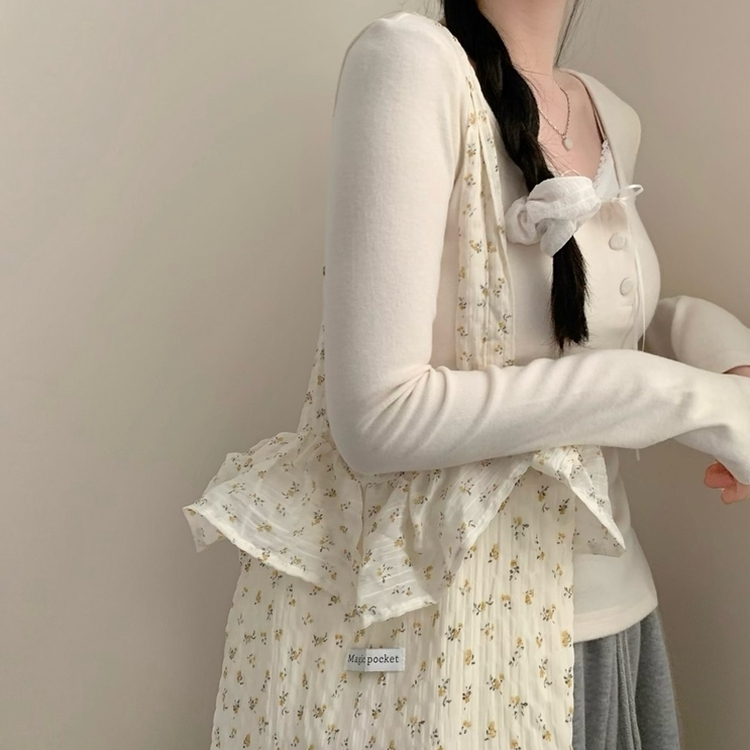 코코 봄 레이어드 레이스 단추 리본 긴팔티 롱슬리브 봄옷 벚꽃 긴팔티 긴팔 봄 걸코어 청순 러블리 베이지