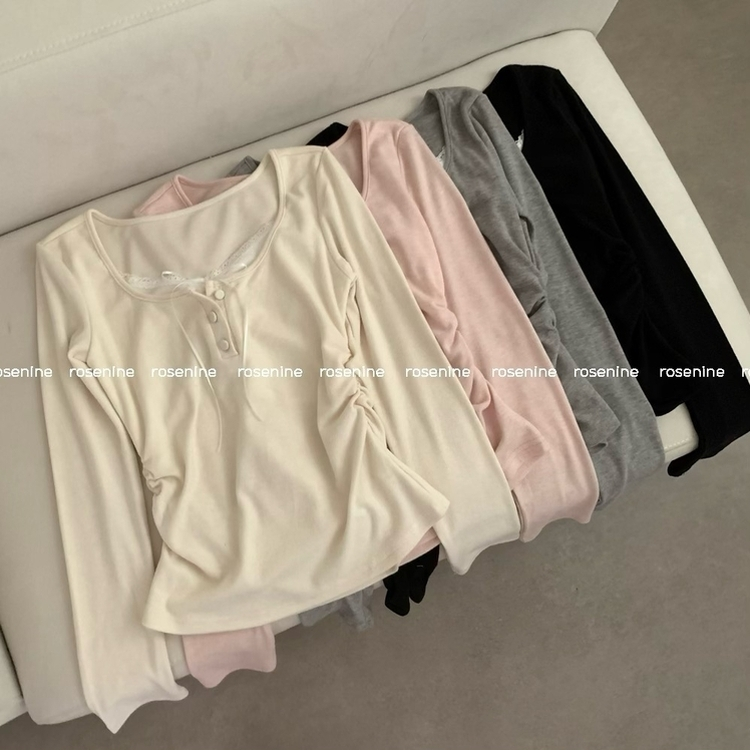 코코 봄 레이어드 레이스 단추 리본 긴팔티 롱슬리브 봄옷 벚꽃 긴팔티 긴팔 봄 걸코어 청순 러블리