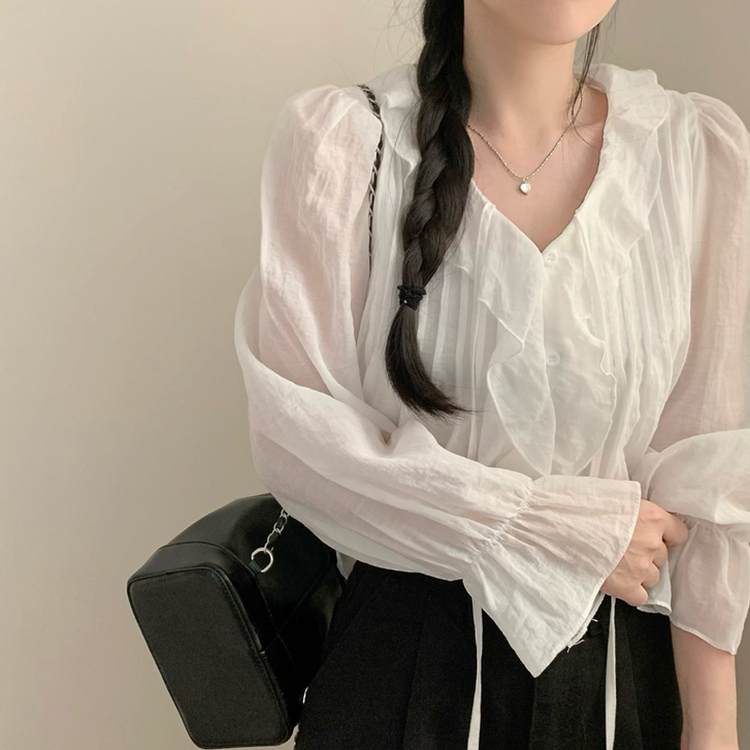 러브 프릴 봄 긴팔 블라우스 벚꽃 봄 봄옷 봄블라우스 하객룩 화이트