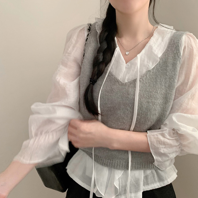 러브 프릴 봄 긴팔 블라우스 벚꽃 봄 봄옷 봄블라우스 하객룩 화이트