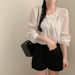 비비 레이스 봄 카라넥 시스루 긴팔 블라우스 봄 봄옷 레이어드 벚꽃 화이트