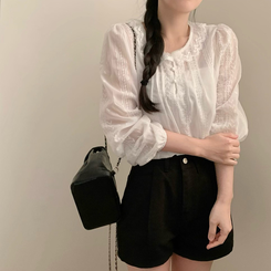 비비 레이스 봄 카라넥 시스루 긴팔 블라우스 봄 봄옷 레이어드 벚꽃 화이트