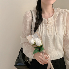 비비 레이스 봄 카라넥 시스루 긴팔 블라우스 봄 봄옷 레이어드 벚꽃 연베이지