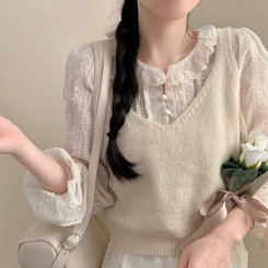 비비 레이스 봄 카라넥 시스루 긴팔 블라우스 봄 봄옷 레이어드 벚꽃 연베이지