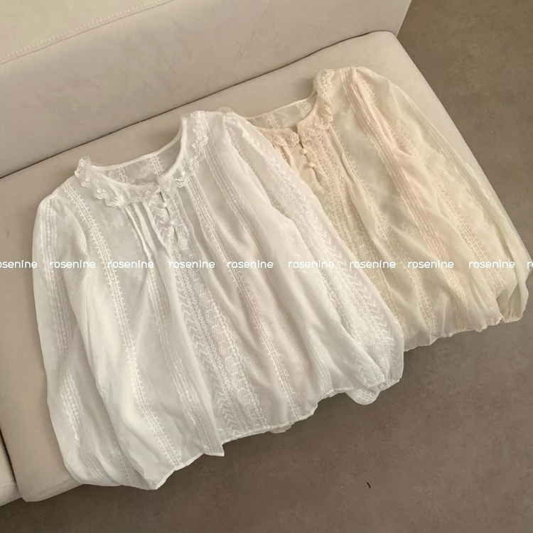 비비 레이스 봄 카라넥 시스루 긴팔 블라우스 봄 봄옷 레이어드 벚꽃