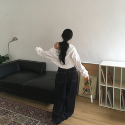 レタリングフードパーカージップアップ IVORY