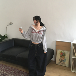 レタリングフードパーカージップアップ MELANGE