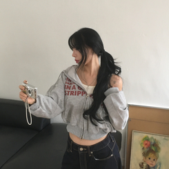 レタリングフードパーカージップアップ MELANGE