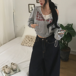 レタリングフードパーカージップアップ MELANGE